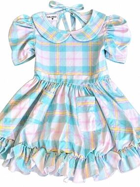 Girlhood Pastel Plaid Ruffle Dress - Blue & Pink
